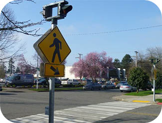 Image of pedestrian crossing and sign