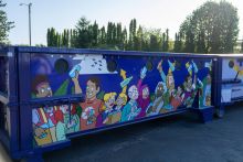 Recycling container artist wrap by Mark Monlux, created for Environmental Services