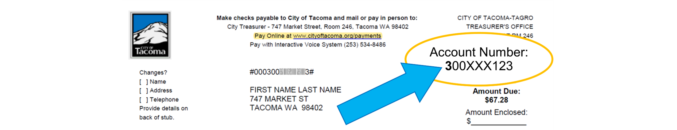 sample bill statement with nine digit account number beginning with number three