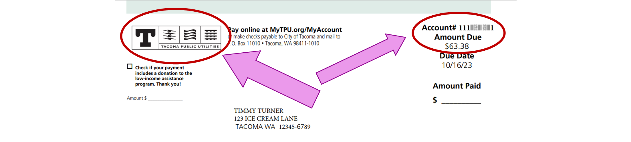 sample Tacoma Public Utilities bill statement