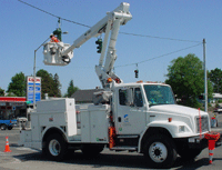 Lift truck changing a streetlight